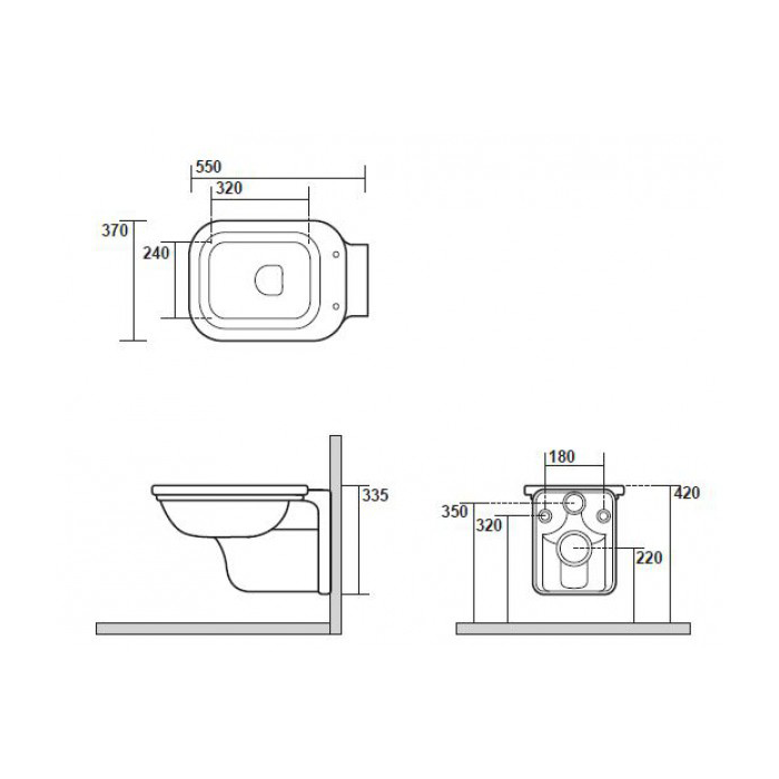 Kerasan Waldorf Унитаз подвесной 55х37см, цвет черный глянцевый