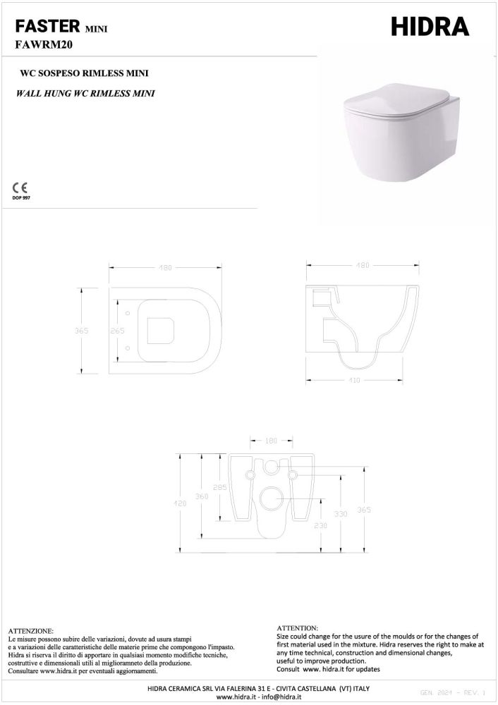 Hidra Faster Mini, подвесной безободковый унитаз c крепежом, 48x36,5 см, цвет черный матовый, артикул FAWRM20/026