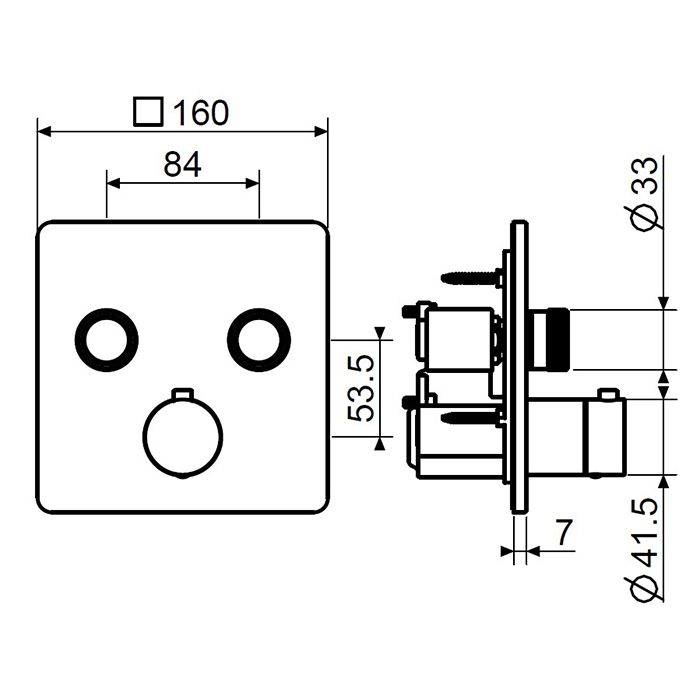 Plumberia Selection PSBOX Внешняя часть встраив. смесителя для душа на 2 вых,для комбин.с PSB003 накладка нерж.сталь 160х160мм, черн.матов.