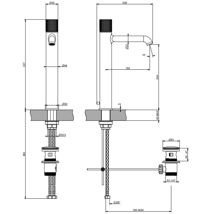GESSI HABITO CESELLO Смеситель для раковины высокий, с донным клапаном, цвет Black XL