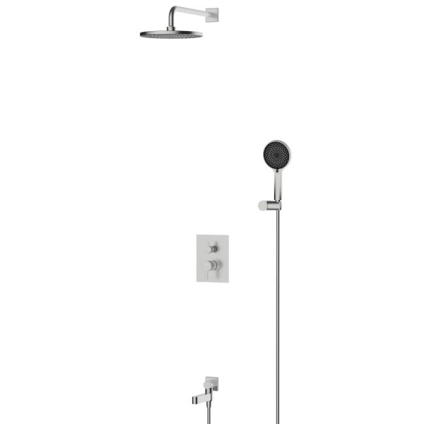 DELTA2.0 Душевой комплект встраиваемый с изливом (смеситель встраиваемый, верхний душ, ручной душ со шлангом и держателем), сатин DEL2.0-VDSET-IN