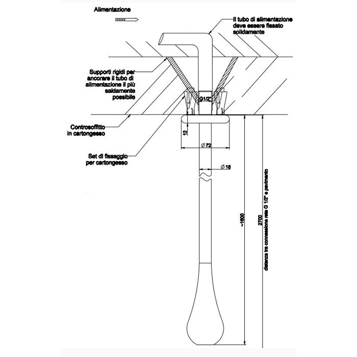 Gessi Goccia Потолочный излив каплевидной формы, для монтажа с удаленным управлением 33700/33709 (не входит в комплект), цвет: черный