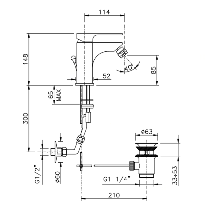 Nicolazzi Jungfrau Смеситель для раковины, на 1 отв, с донным клапаном, излив: 114 мм, Цвет: хром