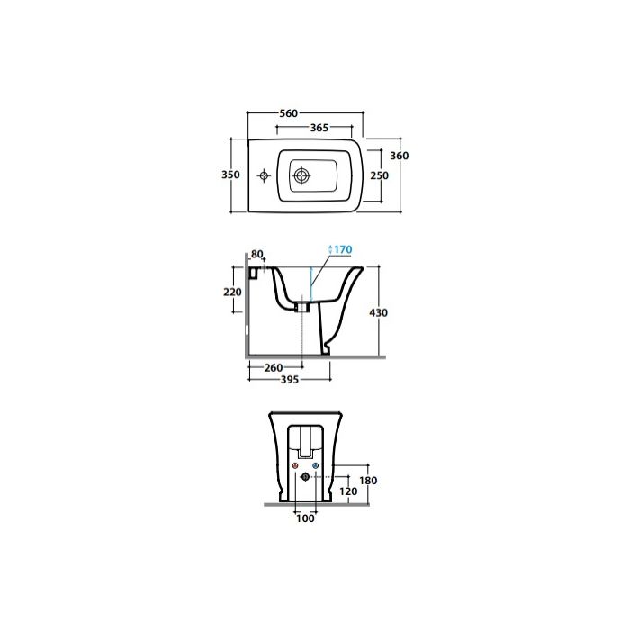 GLOBO Relais Биде напольное 56*36*h43см, с 1 отв. под смеситель, с креплением, цвет белый