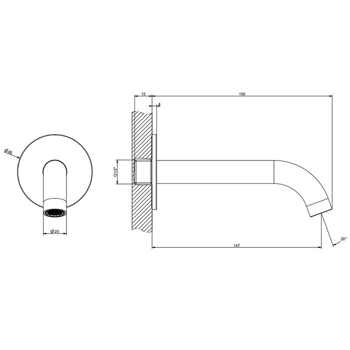 GESSI 316 Настенный излив 146мм на 1/2”, комбинируемый с удаленным управлением (не входит в комплект), цвет: Black XL