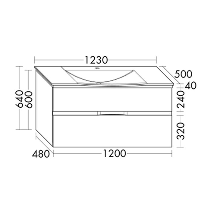 BURGBAD Orell База подвесная с умыв.из мин. литья 1230х500х640 мм.2 выдв ящика, вкл сифон, 1 отв под смеситель, цвет фрасс капучино F3170, ручка G0136, артикул SETJ123F3170G0136C0001*1
