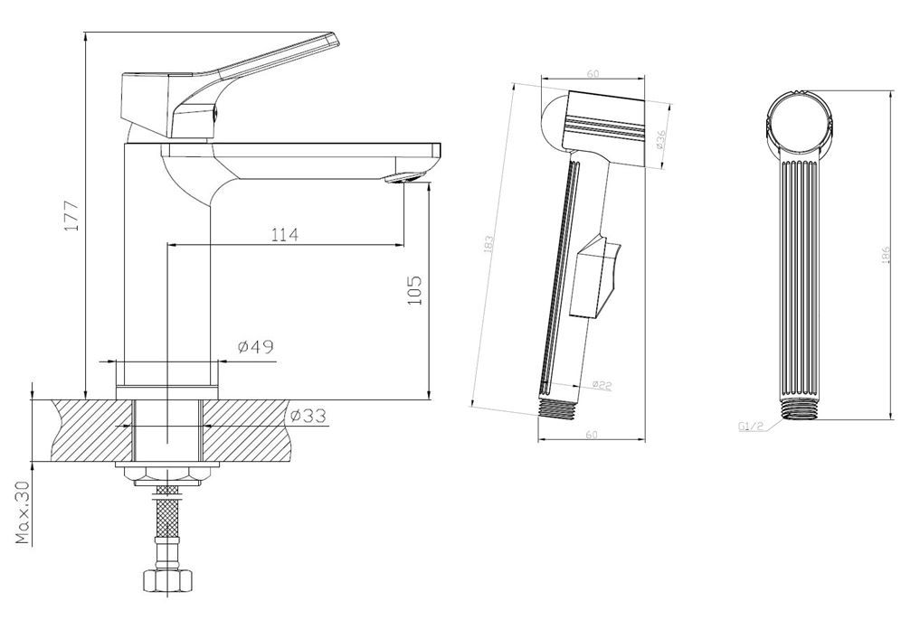 Смеситель Eiger с гигиен. душем, с акс., артикул: EG 27H