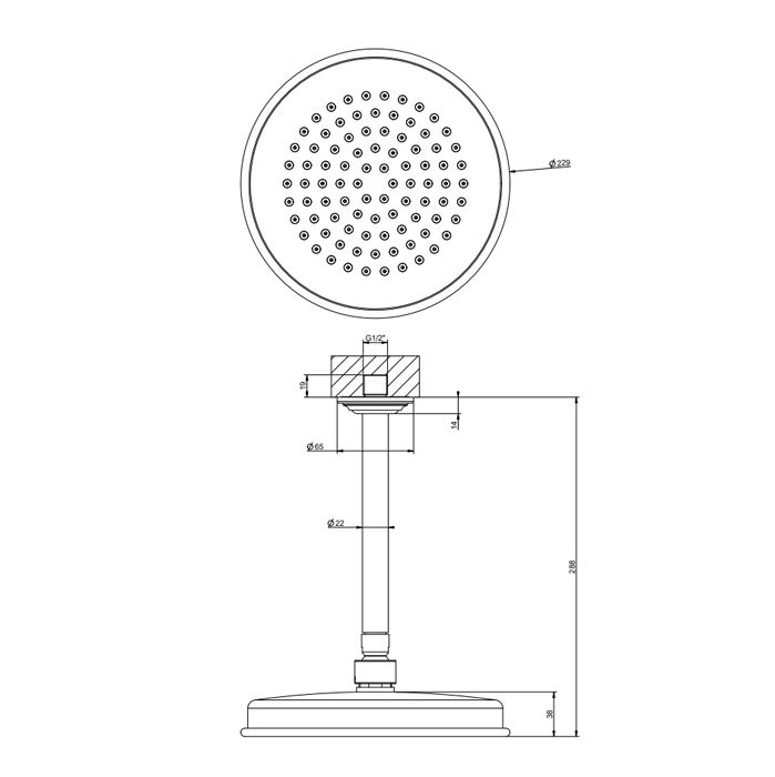 GESSI VENTI20 Верхний душ Ø200 мм., с потолочным держателем 288 мм., цвет хром