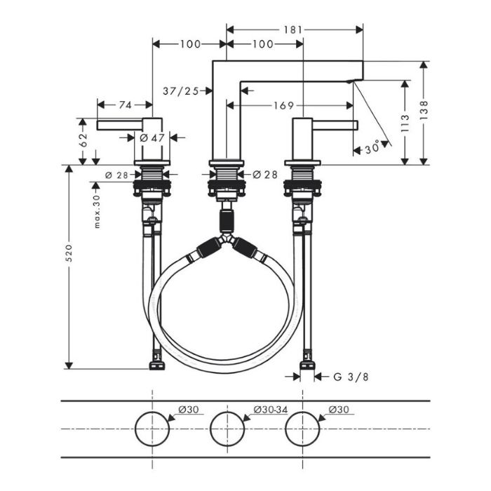HANSGROHE FINORIS Смеситель для раковины, на 3 отверстия, 110, со сливным клапаном Push-Open, матовый черный HANSGROHE FINORIS Смеситель для раковины, на 3 отверстия, 110, со сливным клапаном Push-Open, матовый черный