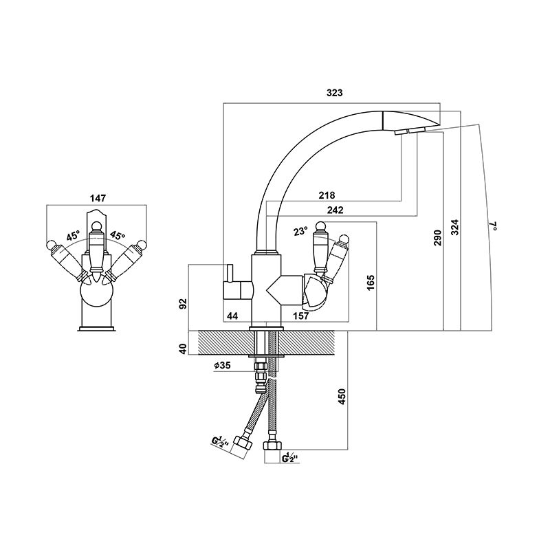 Смеситель для кухни с подключением фильтра Florentina ШАЛЕ 333.28H.2113.710, золото, артикул 333.28H.2113.710