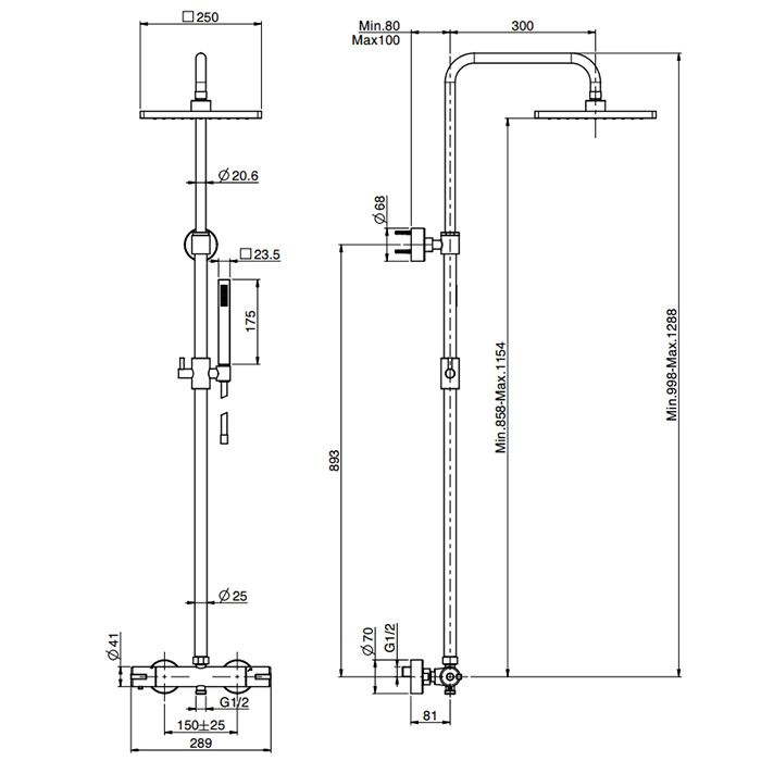 Fima Carlo Frattini Colonne doccia Душевая стойка, верхний душ 25х25см., с термостатическим смесителем, держателем и ручным душем, цвет: хром Fima Carlo Frattini Colonne doccia Душевая стойка, верхний душ 25х25см., с термостатическим смесителем, держателем и ручным душем, цвет: хром
