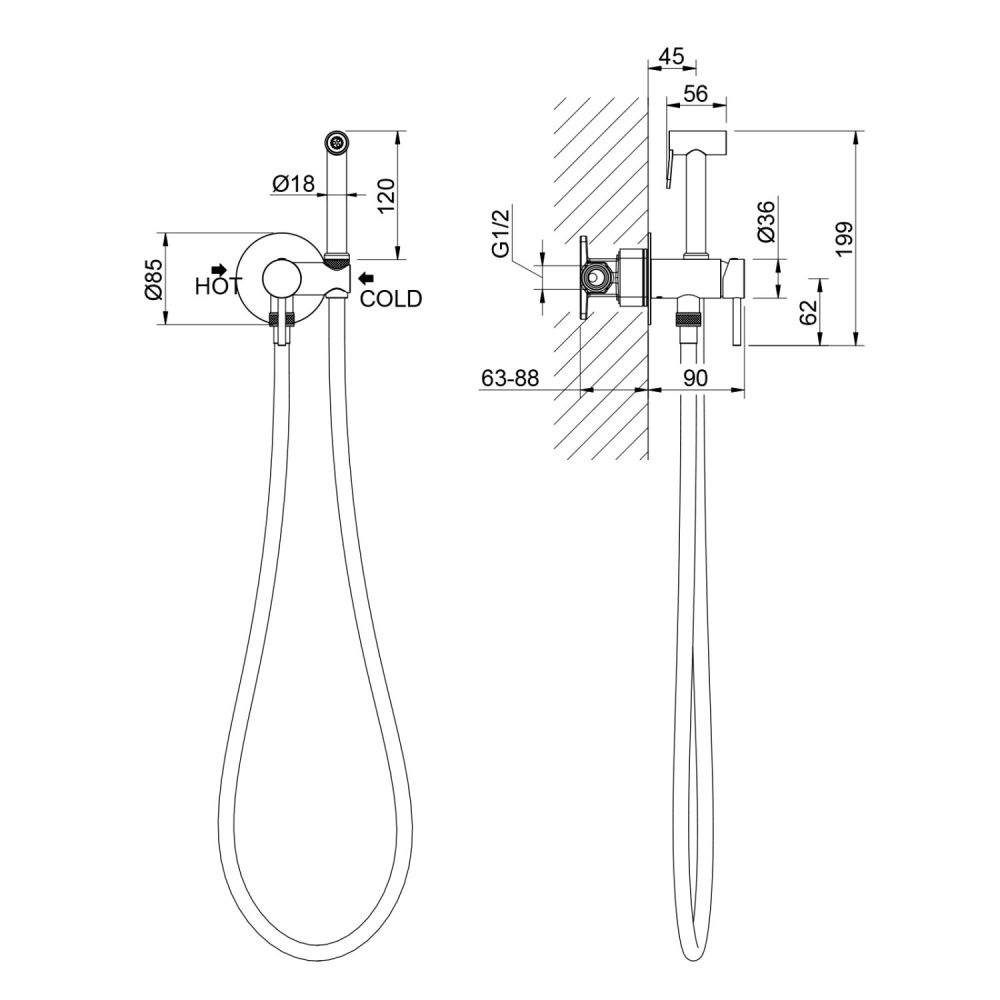 Смеситель встроенный с гигиеническим душем Timo Saona золото матовое (2338/17SM), артикул 2338/17SM