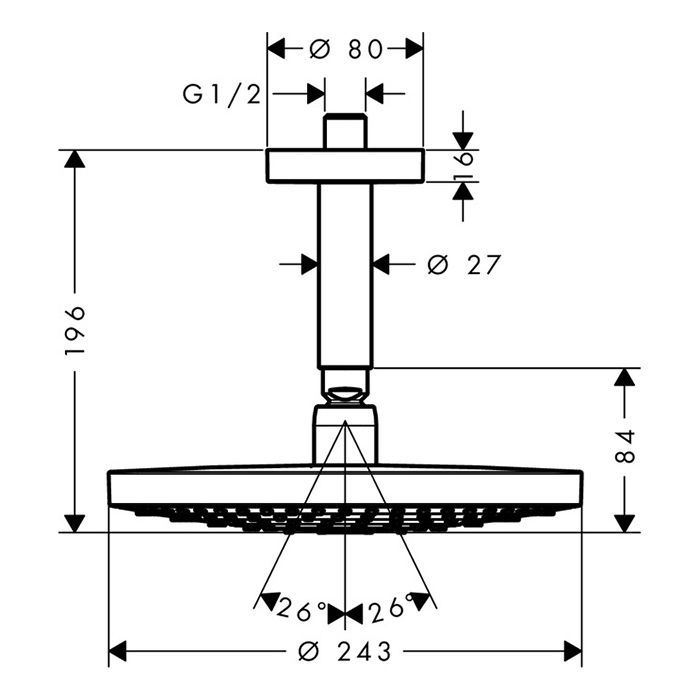 HG Raindance Select S Верхний душ d240мм, 2jet (RainAir, Rain), шарнирное соединение, G1/2, с потолочным держателем 100мм, цвет: хром HG Raindance Select S Верхний душ d240мм, 2jet (RainAir, Rain), шарнирное соединение, G1/2, с потолочным держателем 100мм, цвет: хром