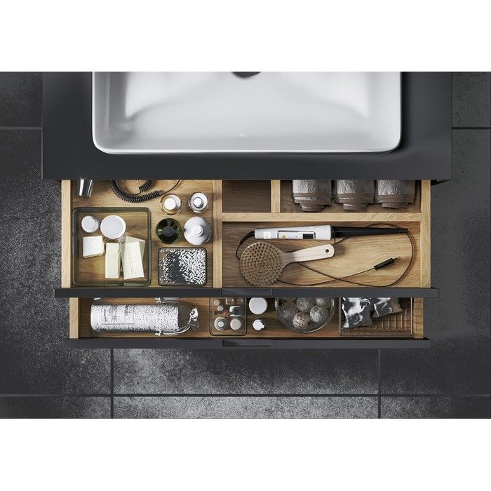 Тумба под накладную раковину EXCELLENT Tuto 60 см (черный матовый/дуб), 2 ящика