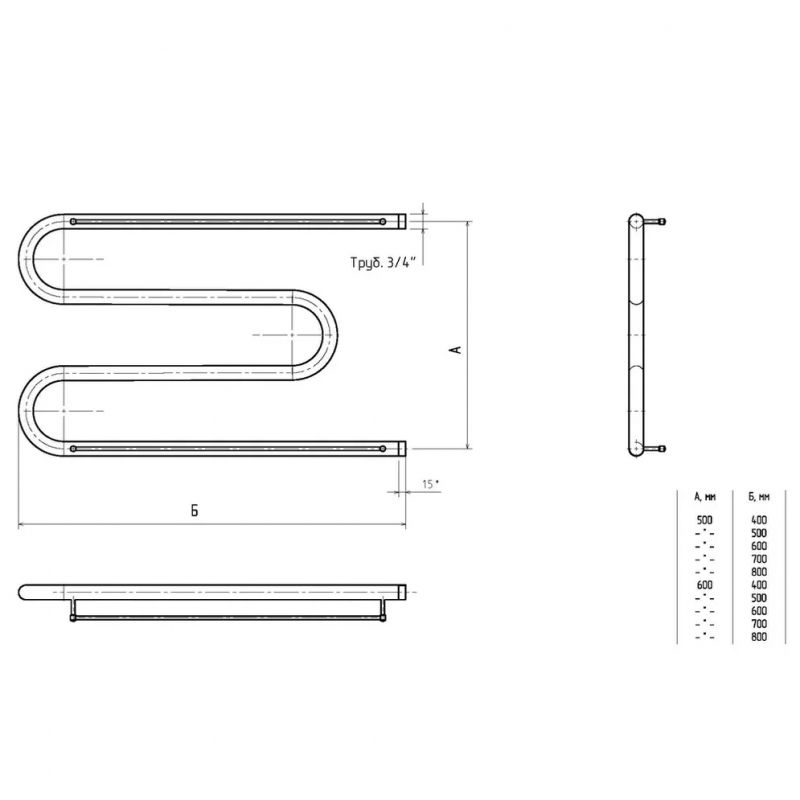 Водяной полотенцесушитель Тругор М 3/4 50x40 с полкой Хром