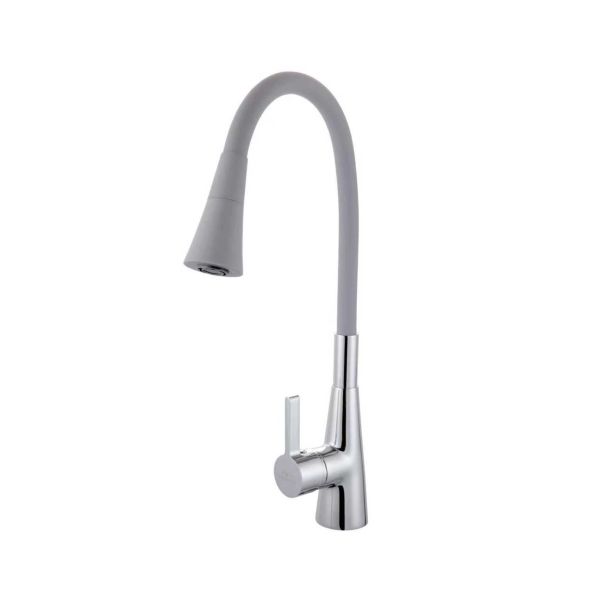 Смеситель для кухни с гибким изливом FASHUN A4153+B17, хром/серый