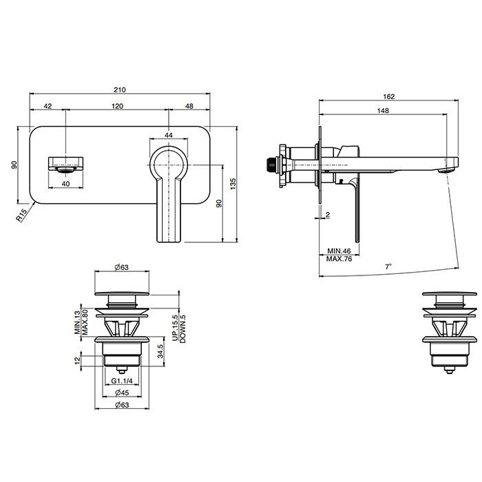 Fima Carlo Frattini Mast Cмеситель для раковины, встраиваемый, излив: 14.9см., цвет: золото, артикул F3141WX5OR