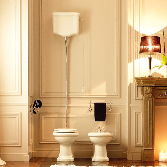 Kerasan Механизм слива NEW &quot;CATIS&quot; для высокого бачка с держателем, ручка белая (слева или справа), без трубы, цвет хром