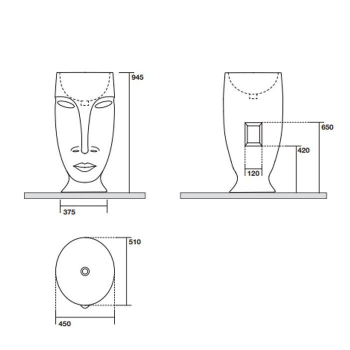 Kerasan Artwork Раковина свободностоящая "MOLOCO", слив в стену, цвет: Bianco-argento