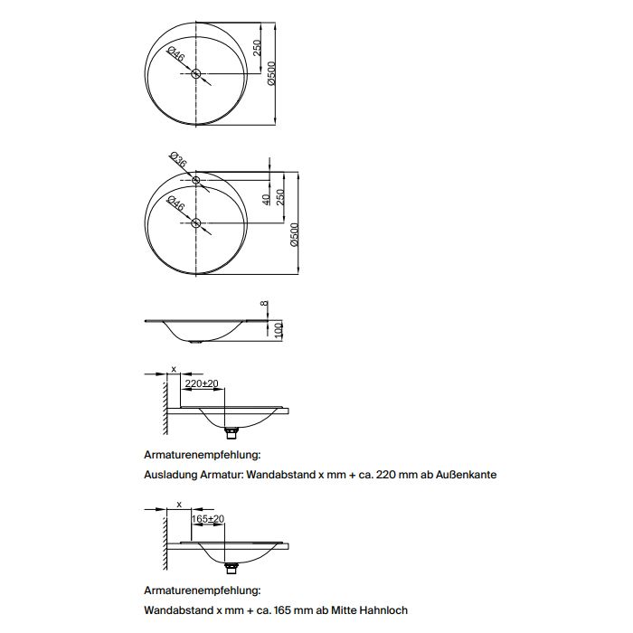 Bette Lux Oval Couture Раковина встраиваемая 500х500х100 мм, c 1 отв под смеситель, цвет белый