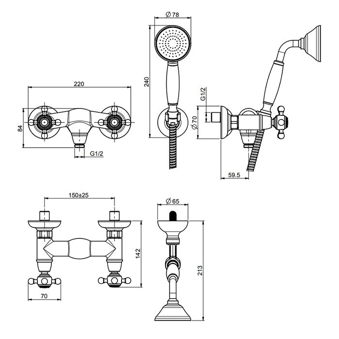 Fima Carlo Frattini Elizabeth Смеситель для душа, настенный, с ручным душем, цвет: золото Fima Carlo Frattini Elizabeth Смеситель для душа, настенный, с ручным душем, цвет: золото