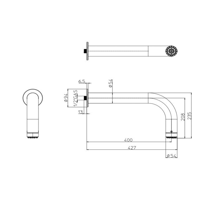 Bossini Nobu Настенный кронштейн из нерж.стали Ø 54мм с фиксированной душевой лейкой Nobu, самоочи. с дождевой струей.,цвет  Mat brushed S.S.
