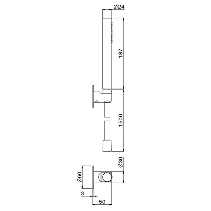 Ручной душ OLE с держателем для лейки и шлангом, без выхода для подачи воды, матовый черный