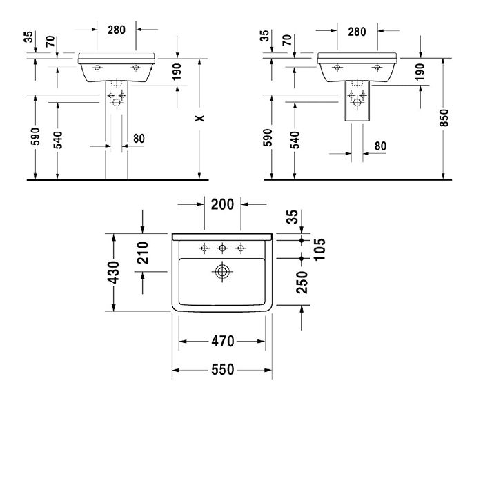Duravit Starck 3 Пьедестал для раковин (030065,030060,030055,030410,030480,030470,033213) 210х150 мм, цвет белый