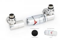 Автоматический терморегулятор 3D правый G 1/2" НР х G 3/4" НГ (набор) (Матовый чёрный - Белый)