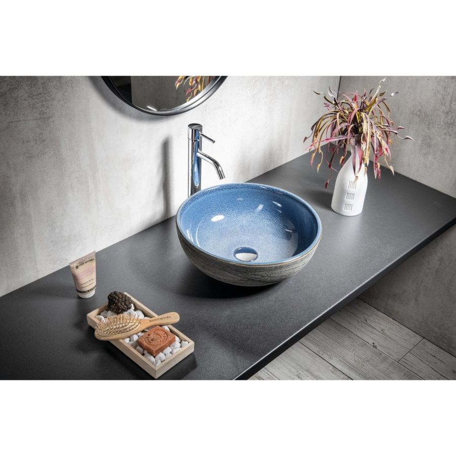 Керамическая раковина-чаша MOON PRIORI на столешницу, d41 см, высота 15 см, синий/серый, Sapho