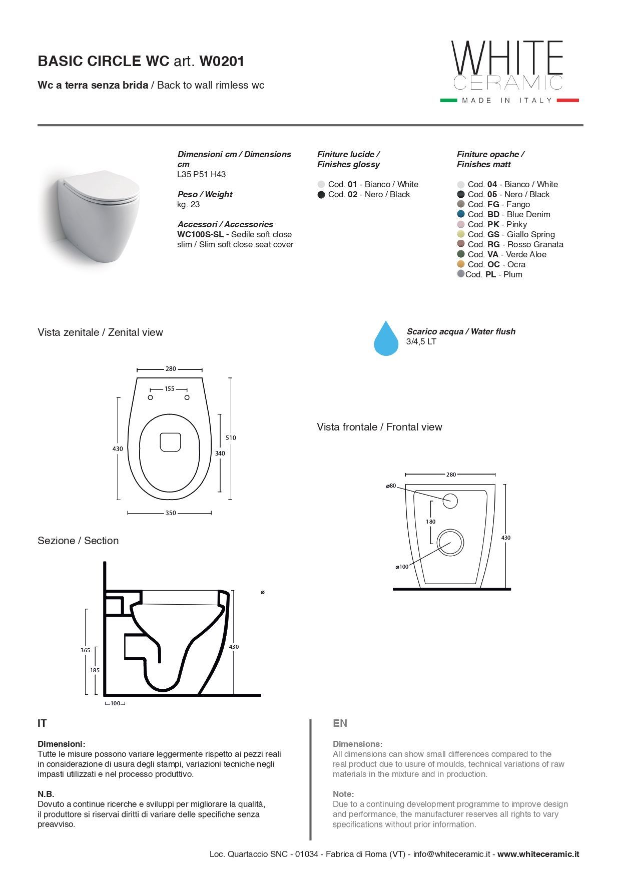 White Ceramic Basic, напольный безободковый унитаз 52x36x43h см, цвет черный матовый