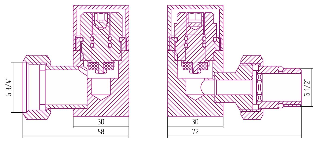 Вентиль 3D правый (под шестигранник) G 1/2" НР х G 3/4" НГ (Шампань)