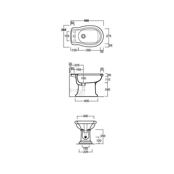 SIMAS Lante Биде напольное с 1 отверстием под смеситель, 39х58см, цвет белый