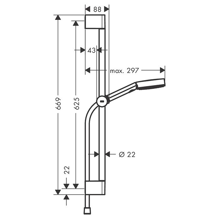 HANSGROHE PULSIFY Душевой набор с штангой 650 мм., ручным душем Ø105 мм. 3jet Relaxation и шлангом 1600 мм., цвет черный матовый HANSGROHE PULSIFY Душевой набор с штангой 650 мм., ручным душем Ø105 мм. 3jet Relaxation и шлангом 1600 мм., цвет черный матовый