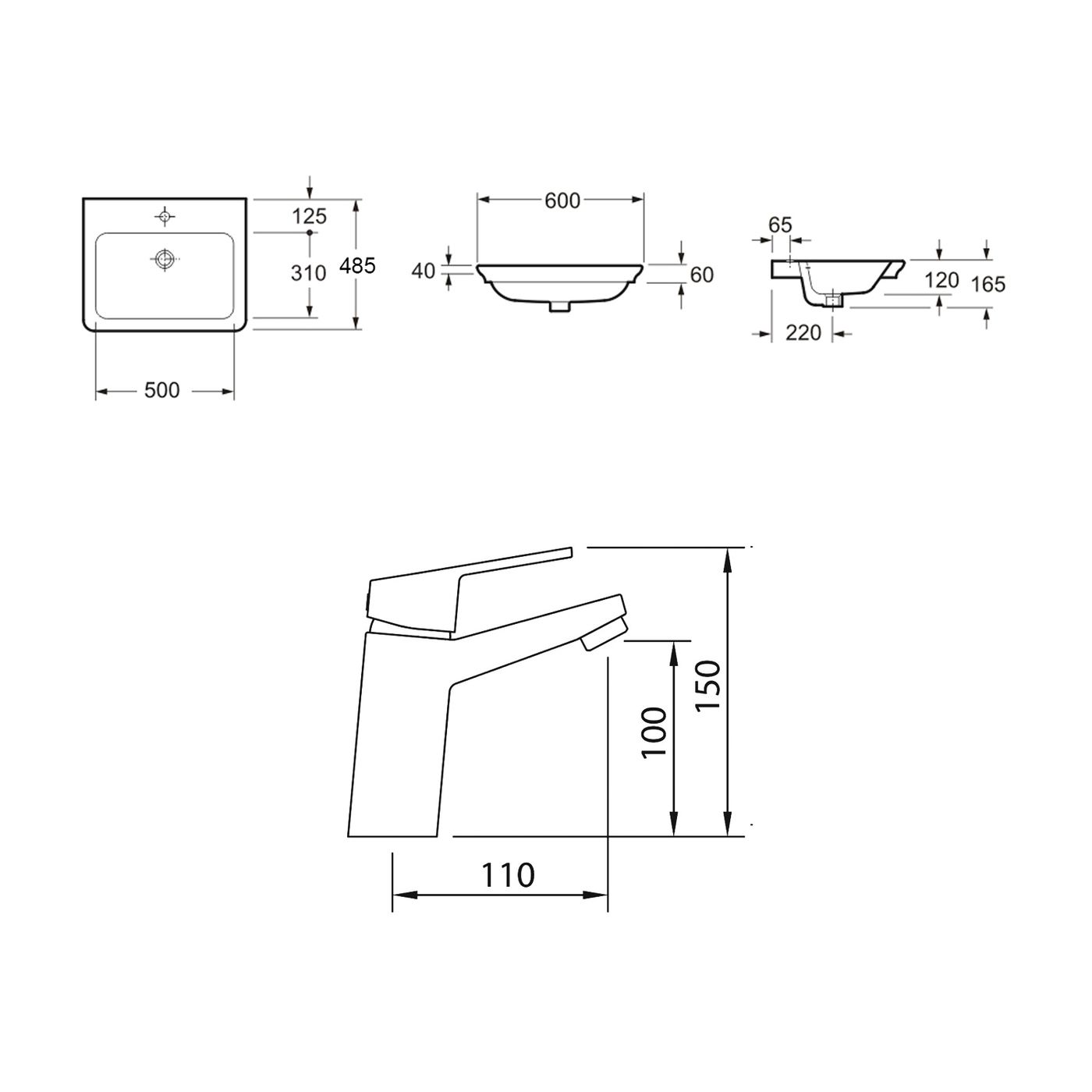 Комплект 2 в 1 Lavinia Boho Bathroom Sink 21510253, врезная фарфоровая раковина 60 см, смеситель