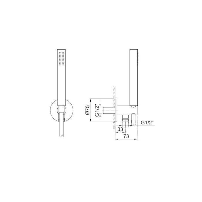 Fantini AL/23 Душевой набор: вывод воды 1/2”, шланг 150 см, ручная лейка FIT, держатель для лейки, цвет: хром Fantini AL/23 Душевой набор: вывод воды 1/2”, шланг 150 см, ручная лейка FIT, держатель для лейки, цвет: хром