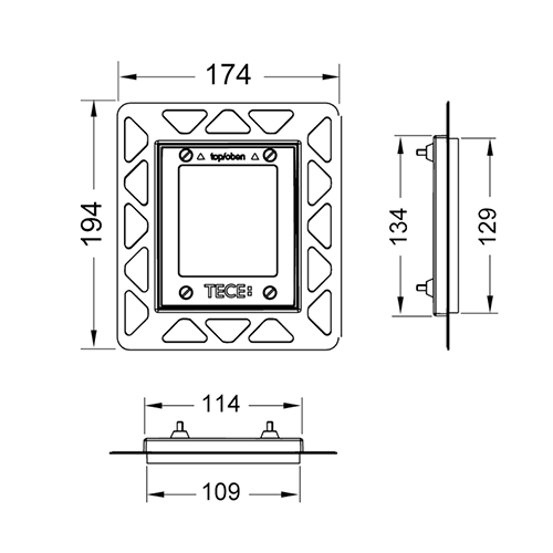 Монтажная рамка для установки стеклянных панелей TECEloop Urinal на уровне стены, TECE, 194*174 мм, регулировка глубины 5-18 мм, цвет хром глянцевый