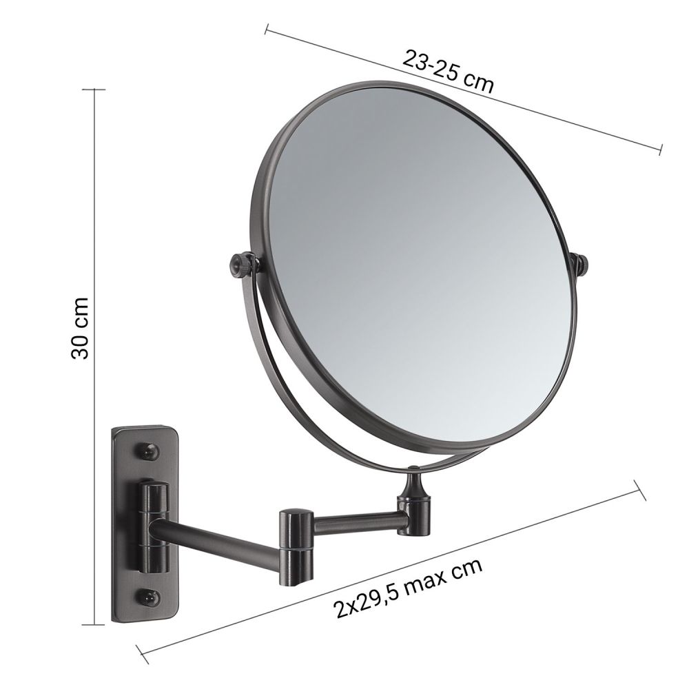 Gedy Gaia, настенное круглое поворотное косметическое зеркало (3x) со складным механизмом, цвет оружейная сталь, артикул CO2024(81)