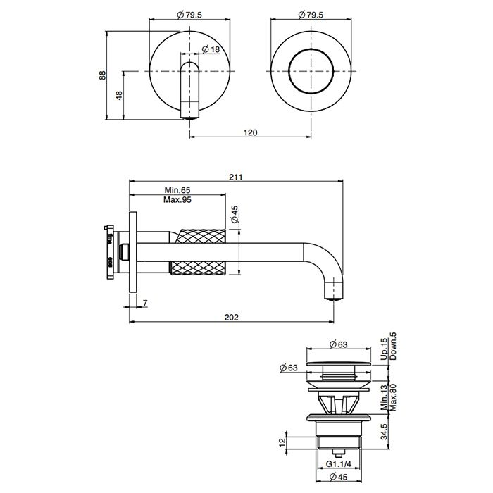 Fima Carlo Frattini Spillo Tech Cмеситель для раковины, встраиваемый, излив: 20.2см., цвет: чёрный матовый, артикул F3051TWLX9XNS