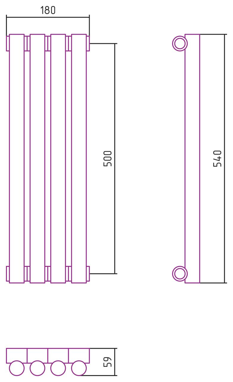 Отопительный радиатор ЭСТЕТ-1 н/ж 500х180 / 4 сек (Матовая ШАМПАНЬ)