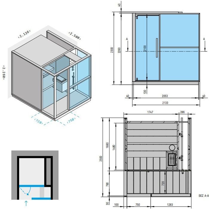 Effegibi Logica S Сауна с душем, для ниши, R.H. 214x250xh226см, отделка: Soft Sand
