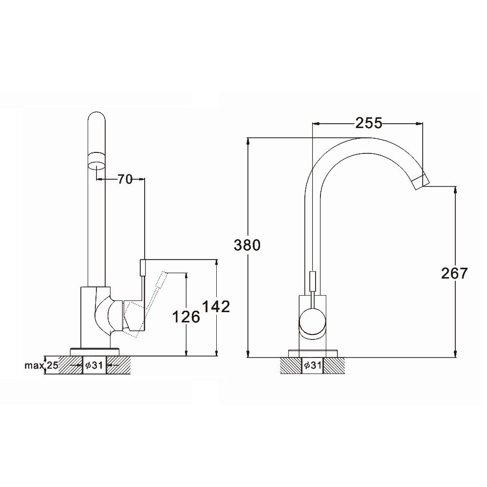 Смеситель для кухни G.Lauf ZAP4-A090, нержавеющая сталь