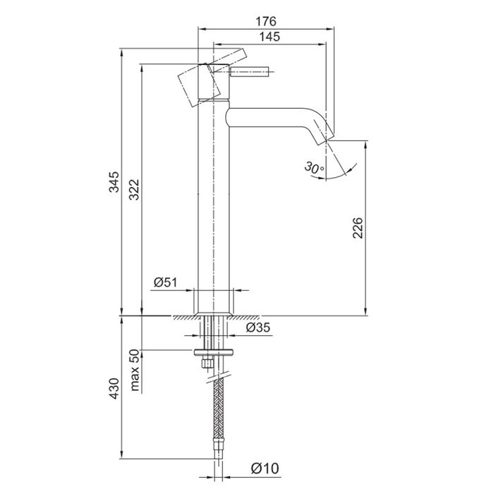 Fantini Nostromo Смеситель для раковины, 1 отв., без донного клапана, излив 145мм, цвет: нержавеющая сталь