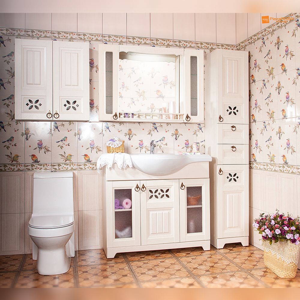 Зеркало с двумя шкафчиками и балюстрадой Бриклаер КАНТРИ 105SSB, бежевый дуб прованс, артикул КАНТРИ 105SSB