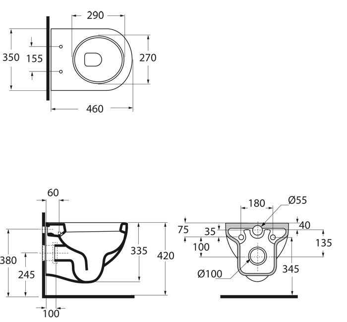 AZZURRA NUVOLA Mini Унитаз подвесной 46х35см, цвет белый, с креплением KIT2000TU