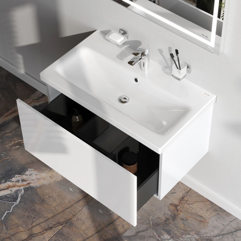 M90FHX07521WG GEM, База под раковину, подвесная, 75 см, 1 ящик push-to-open, цвет: белый, глянец M90FHX07521WG GEM, База под раковину, подвесная, 75 см, 1 ящик push-to-open, цвет: белый, глянец