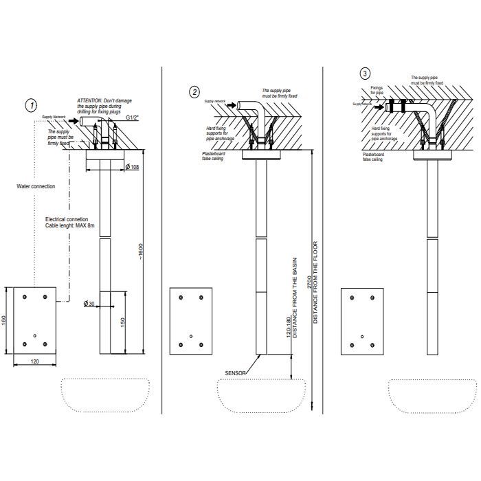 GESSI 316 FLESSA Смеситель для раковины, потолочный, электронный, внешняя часть, цвет Steel Brushed