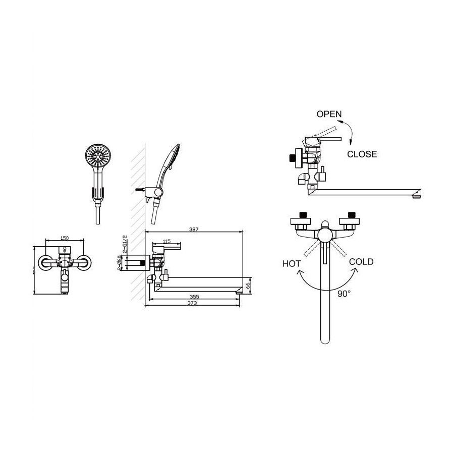 Смеситель для ванны Bravat Slim F6332366CP-01L-RUS, хром, артикул F6332366CP-01L-RUS