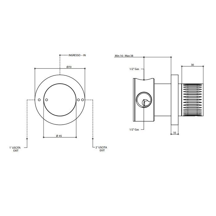 Bongio Time 2020 Переключающий вентиль (Внешняя часть) на 2 источника, нержавеющая сталь