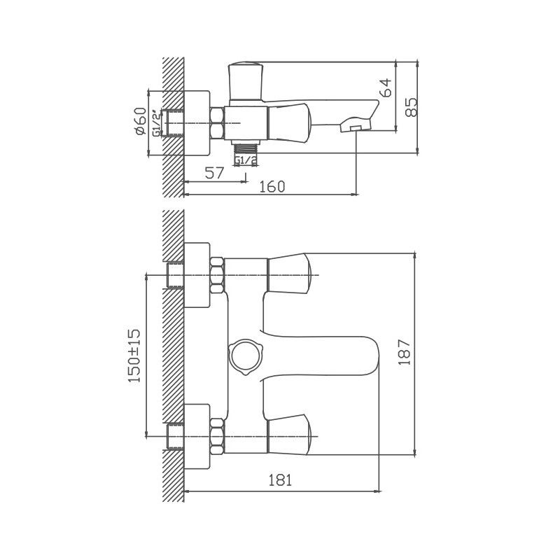 Смеситель для ванны Cron CN61866, хром